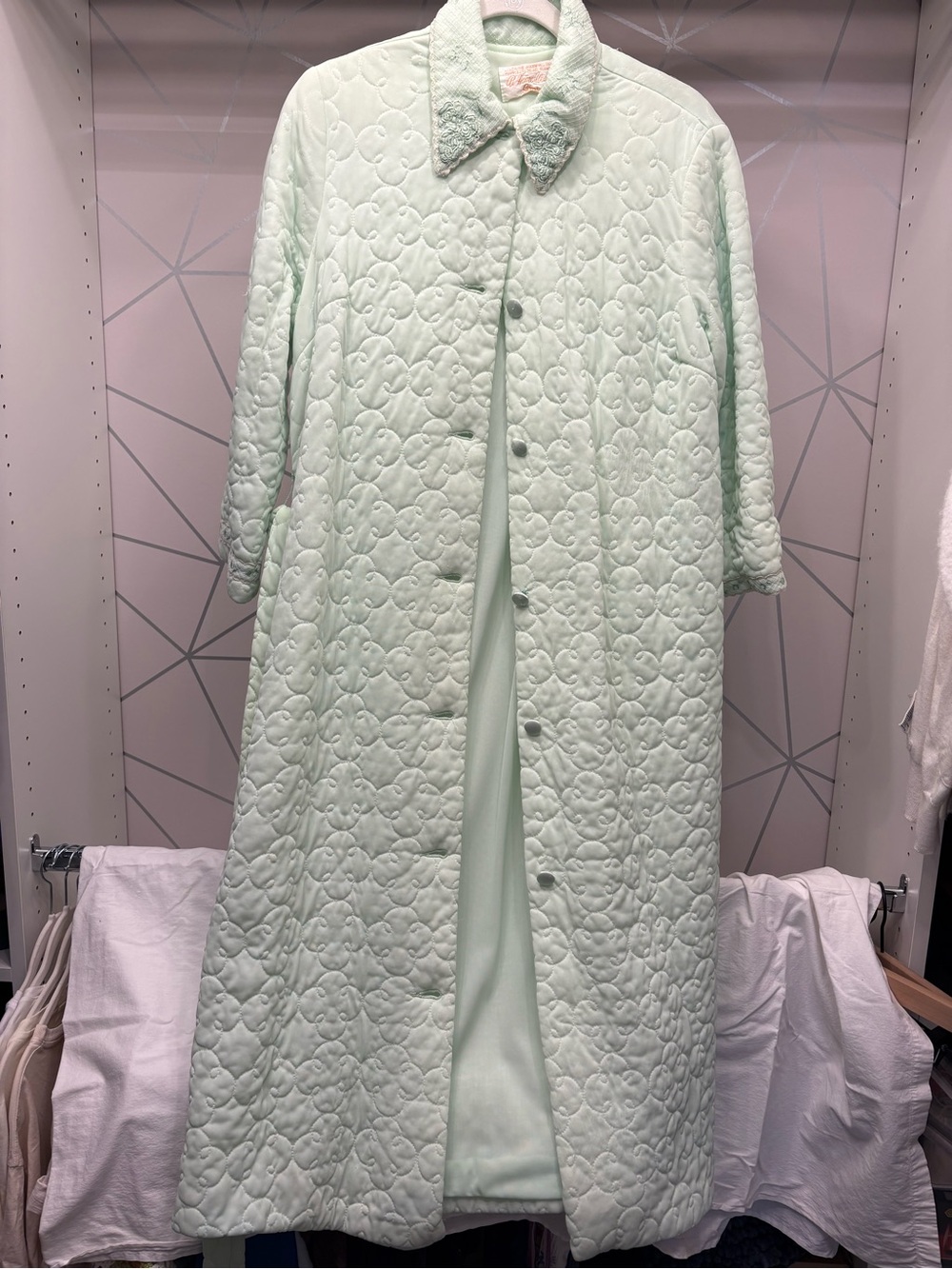 Vintage Sears At Home Wear Seafoam Green Quilted Housecoat Robe